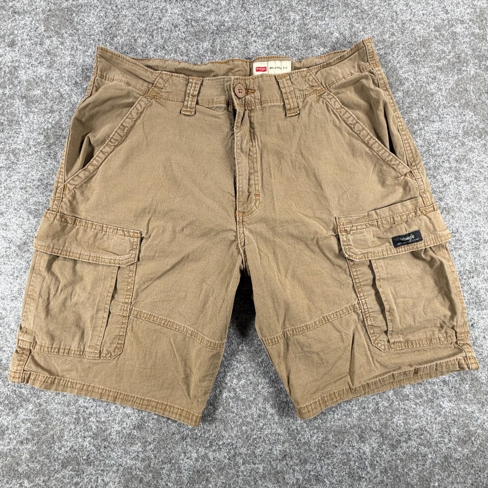 Wrangler Cargo Shorts Mens 34 Brown Cotton Relaxed Fit Workwear Utility Hiking